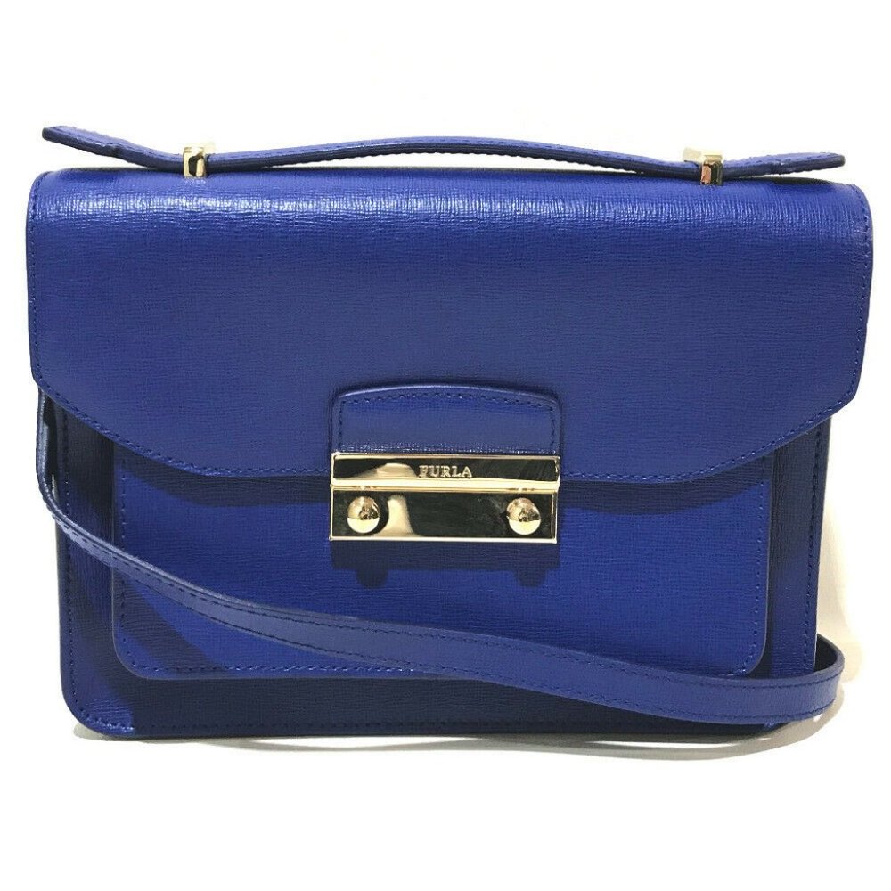 FURLA Julia 2way Hand Bag Shoulder Bag Blue